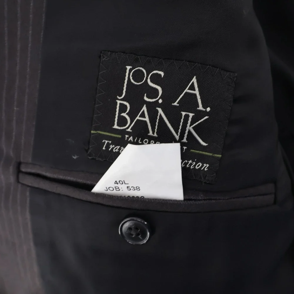 Jos. A. Bank Traveler Pinstripe Wool 2-Piece‎ Suit Charcoal Gray Mens 40L 32x29